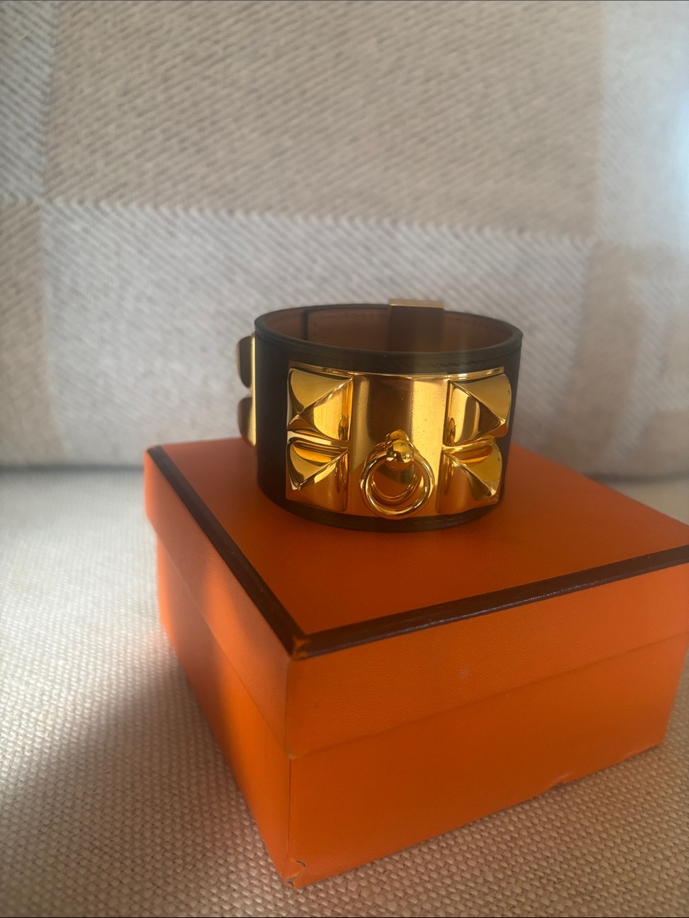 Hermes Black Leather Collier de Chien Bracelet with Gold Hardware